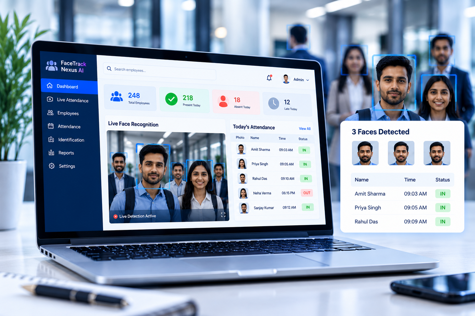 FaceTrack Nexus AI multi-person face recognition dashboard
